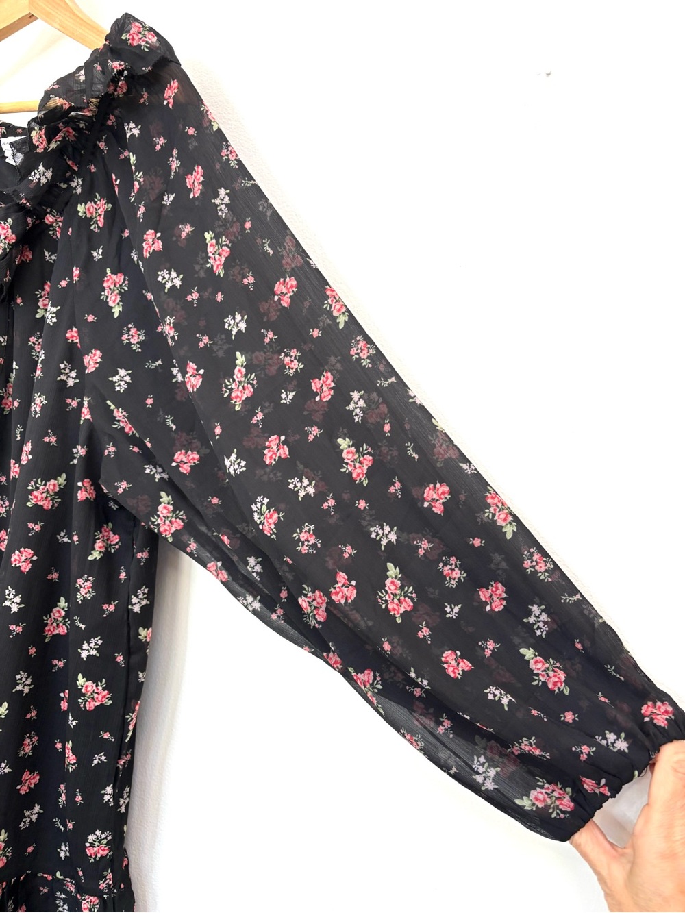 Old Navy X Anna Sui Chiffon Tiered Ruffle Mini Dress Size XXL Dark Floral Boho - Picture 8 of 14